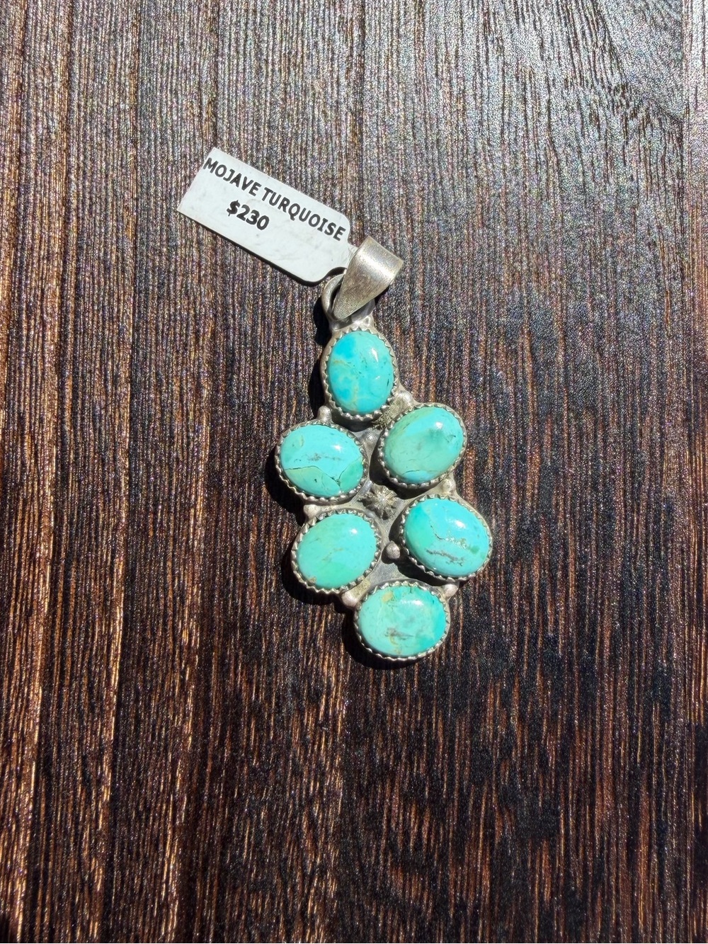 Mojave Turquoise Sterling Silver 6 Stone Cluster Pendant - stamped Sterling